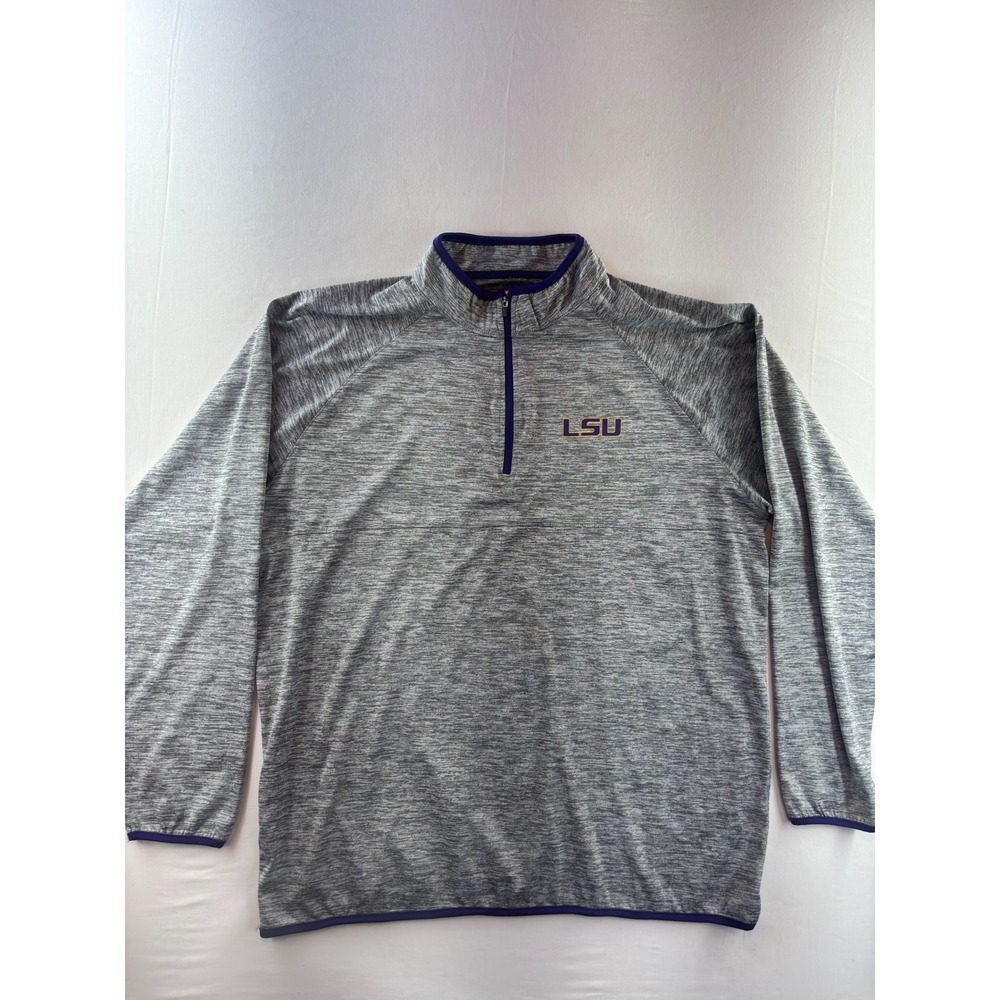 Colosseum LSU Tigers Mens XL Quarter Zip Pullover Grey Space Dye Heather NCAA